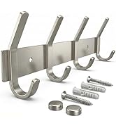 SAYONEYES Coat Rack Wall Mount – Brushed Nickel 12 Inch Stainless Steel Hook Rail with 4 Heavy Du...