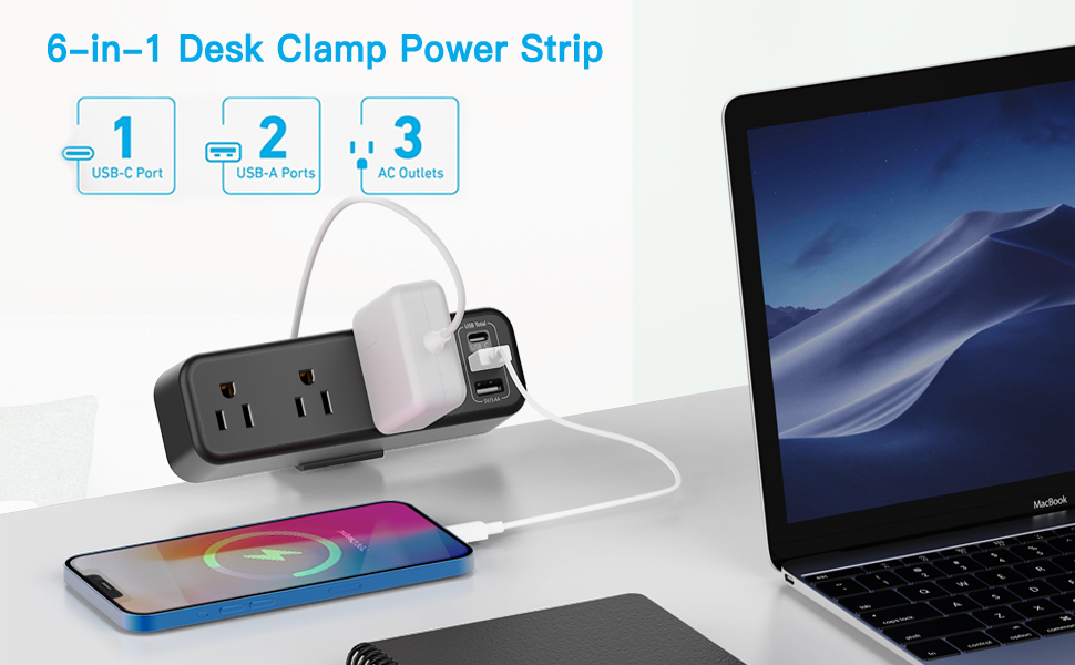 Desk clamp power strip