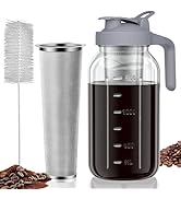 JunVpic Cold Brew Coffee Maker Jar - 64oz Wide Mouth,LeakProof,Heavy Duty Glass Mason Pitcher wit...