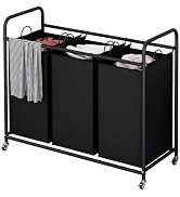 LINZINAR 3-Bag Laundry Basket, Black Laundry Hamper, 35.6 Gal(135 L) Laundry Sorter Cart Laundry ...