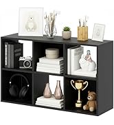6-Cube Storage Organizer, Black Bookshelf with Open Compartments for Home Office, Modern Bookcase...