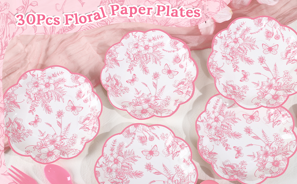 Pink Floral Paper Plates