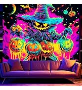 BSFHH Black Light Tapestry – UV Reactive Glow in the Dark Wall Hanging, Spooky Night Scene with G...