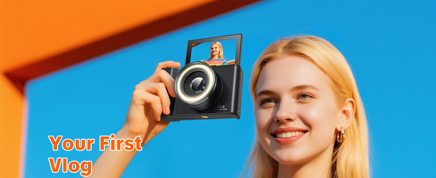 W & O digital camera for Beginners with flip screen