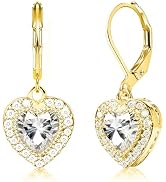 925 Sterling Silver Cubic Zirconia Heart Pendant Earrings, 14k Gold Plated Dangling Drop Earring ...
