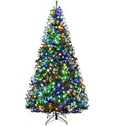 Goplus 8FT Pre-Lit Artificial Christmas Tree Auto-Spread/Close up Branches 11 Flash Modes with Mu...