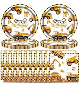 T-Antrix 40 Pcs Construction Plates And Napkins Party Supplies, Truck Birthday Decorations Dispos...