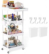 LLMRR 4 Tier Rolling Utility Cart with Drawer, Plastic Storage Organizer Rolling Carts with Wheel...