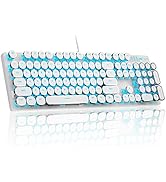 MageGee Typewriter Mechanical Gaming Keyboard, Retro Punk Round Keycap LED Backlit USB Wired Keyb...