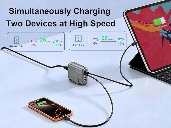 6 port multiport charging hub with 3 USB C PD 40W ports and 3 USB A ports