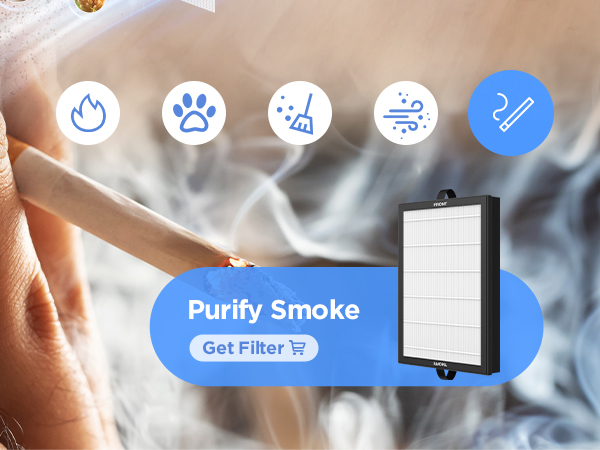 HEPA air filter purifies smoke, removing secondhand smoke and bad odors in living spaces