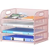 4-Tier Paper Organizer for Desk With Handle, Mesh Desktop File Tray, Office Classroom Organizatio...