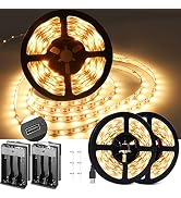 NEWREACH USB Warm LED Strip Lights with Battery Box, 16.4ft Warm White LED Light Strip 3000K for ...