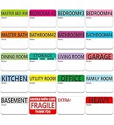 Hebayy 500 pcs 20 Designs Pre-Printed Color-Coded Home Moving Packing Box Labels with Writable No...