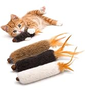 Agape Rabbit Fur Cat Toys, 3-Pack with Catnip & Silvervine Gall Fruit, Interactive Chew and Kicke...