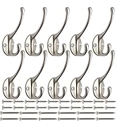 IBosins 10 Pack Heavy Duty Dual Coat Hooks Wall Mounted with 40 Screws Retro Double Hooks Utility...