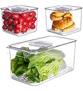 Vegetable Fruit Storage Containers,vacane 3 Pcs Set Fresh Produce Saver with Lids and Vents,Stack...
