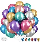 Metallic Balloons, 12 Inch Rainbow Chrome Balloons, 35Pcs Assorted Colors Multicolor Metallic Pur...