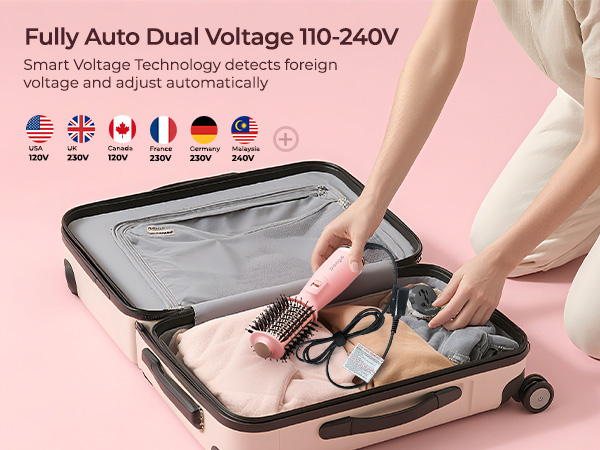 Mini Dual Voltage Hair Dryer Brush