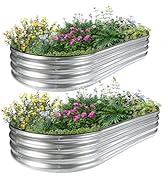 JERIA 2 Pcs 6×3×1ft Oval Raised Garden Bed,Galvanized Raised Garden Bed Kit Outdoor Metal Gardeni...
