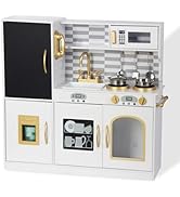 Kitchen Playset for Kids Ages 3-8, Wooden Kids Play Kitchen Chef Pretend Play Set for Toddlers, T...