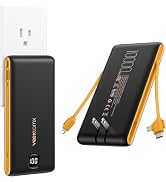 VEEKTOMX Portable Charger with Built in Cables 10000mAh, Power Bank for iPhone with Wall Plug, Tr...