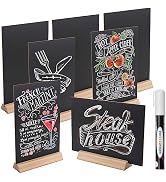 Mini Chalkboard Signs with Base Stands, Set of 6 Double Side 6 x 9 Inch Vintage Wooden Tabletop C...