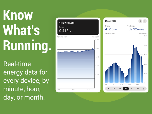 Two Emporia smart plugs on green. Monitor energy and control devices from the Emporia app.