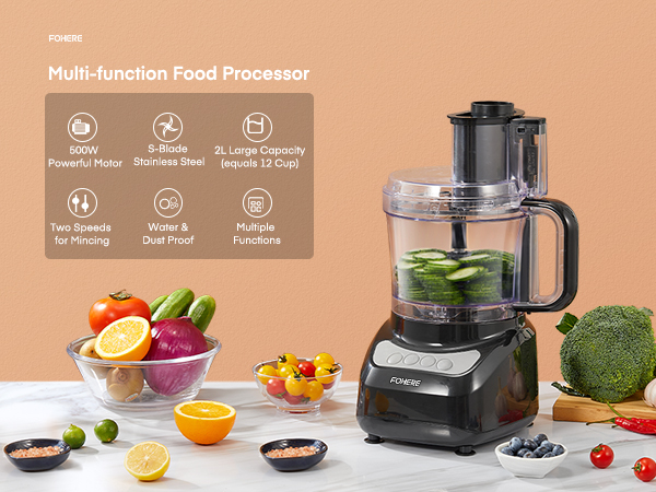 a blender with a fruit bowl on a table.