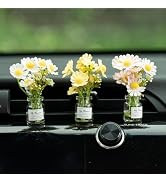 Rislobx 3Pcs Daisy Flower Car Dashboard Decorations, Flower Vase Dashboard Decor for Women Aesthe...