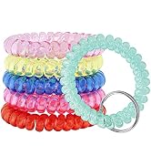 BIHRTC Pack of 6 Colorful Flexible Spiral Coil Stretchable Spring Wristband Key Ring Plastic Spri...