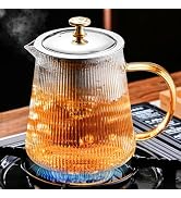 PARACITY Glass Teapot Stovetop 34 OZ with Vertical Stripes, Borosilicate Clear Tea Kettle with Re...