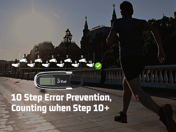 U-Trak 3D Pedometer for Walking with 10 Steps error prevention