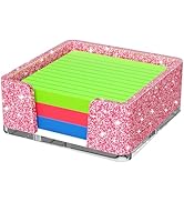 Kucle Sticky Note Holder, Glitter Pink Acrylic Notepad Holder 3x3 in Self-Stick Note Dispenser Of...