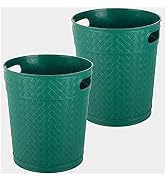 Small Trash Can Plastic Garbage Can Woven Pattern Wastebasket Garbage Container Bin with Handles ...
