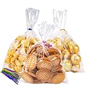 LOKIQNG Cellophane Bags Plastic Treat Bags Clear Cookie Bags Candy Bags with Twist Ties for Party...