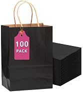 qiqee 100-Packs Black Paper Gift Bags with Handles Bulk 13"×10.2"×4.7" Large Size Gift Bags Multi...