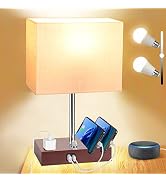 Dott Arts Bedside Lamp for Bedroom, Fully Dimmable Table Lamp with USB Ports, Small Table Lamps w...