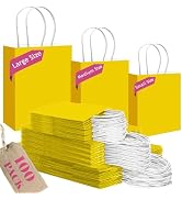 qiqee 100PCS Gift Bag with Handles Bulk Bright Yellow Paper Bags Assorted Sizes(33 Large 13",33 M...