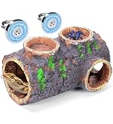 MECESOR Magnetic Reptile Hide with Waterer & Feeder Trough,Resin Hollow Tree Gecko Hideout Cave,N...