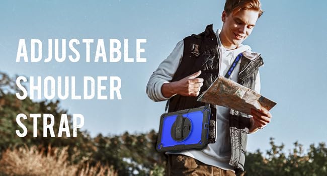 HXCASEAC Protective case with screen protector, hand strap for kids, shockproof hard strong rugged