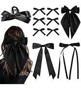 10PCS Silk Satin Hair Bows Hair Clip Long Black Hair Ribbon Bow Hair Bow Clips Variety Style for ...