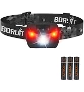 BORUIT BR01 Headlamp with Red White Light - AAA Battery Powered | 45° Adjustable,4 Modes Head Lig...