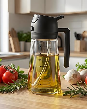 2 in 1 glass oil sprayer & dispenser for cooking, oil dispenser, olive oil sprayer for cooking