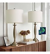 Oneach 28" Warm Gold Table Lamps Set of 2 for Living Room, Modern Bedside Lamps with USB Ports, N...