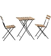 3 Pieces Bistro Set Outdoor Furniture Sets 2 Folding Chairs and Table Steel Frames and Weather-Re...