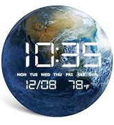 HOMLOVE Digital Wall Clock, LED Moon/Earth Design, Temperature Display, 7.87 x 7.87 inches (Earth...