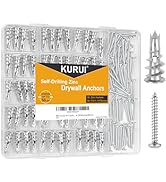 KURUI Metal Self Drilling Drywall Anchors, 116PCs Hollow Zinc Wall Anchors and Screws Kit, 58 Hea...