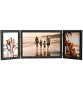 WARM&LOVE 3 Picture Frame, 4x6 & 6x8 Triple Folding Hinged Photo Frames, Rustic Wood Desk Family ...