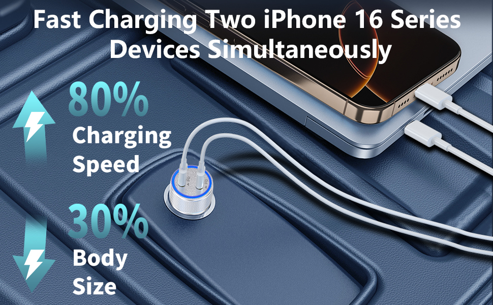 MFi Certified 60W Dual PD USB-C Car Poewr Cigarette Lighter Type-C Car Carplay Fast Charger Adapter